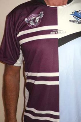 Dual supporter &#8230; Mike Williams' custom Manly-Cronulla jersey.