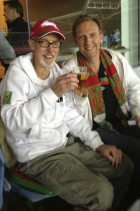 A day to remember: Book of Feuds author and Rabbitohs fanatic Mark Courtney and  his late friend Greg Wilkinson in 2013.