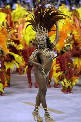 No stopping: a drum queen of the Beija-Flor samba school at last year's Carnival in Rio.
