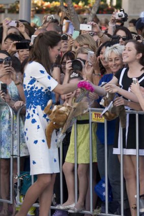 Catherine, Duchess of Cambridge meets the crowd on a walk in South Bank.
