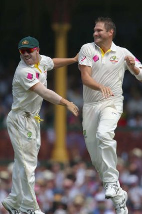 Fit and firing: David Warner (left) and Ryan Harris at the SCG on Saturday.