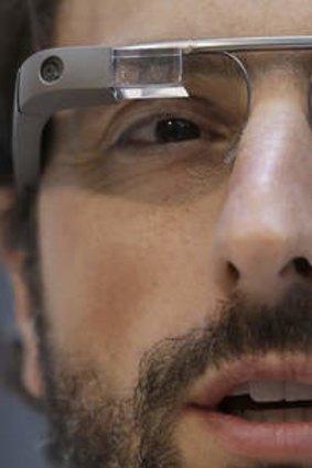 Google co-founder Sergey Brin wearing his Google Glass glasses.