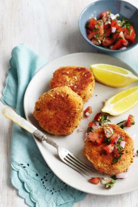 Salmon patties with salsa.