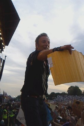 An up-close image of The Boss captured during a front-row experience at a previous Springsteen concert.