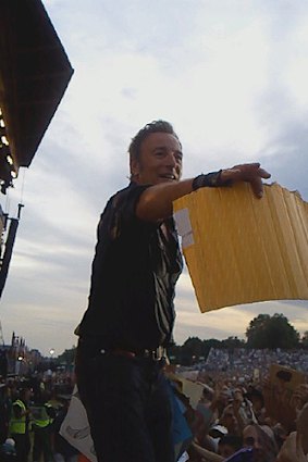 An up-close image of The Boss captured during a front-row experience at a previous Springsteen concert.