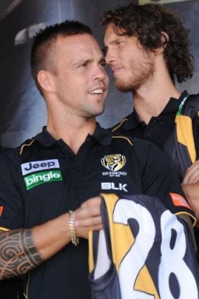 Richmond's Jake King receives his jumper for 2014.