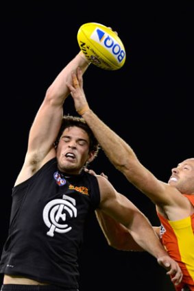 Levi Casboult is spoiled by Suns defender Matthew Warnock.