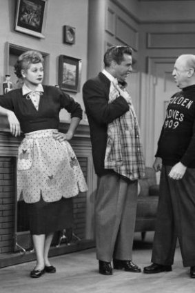Lucille Ball, Desi Arnaz and William Frawley in a scene from the hit TV comedy series <i>I Love Lucy</i>.
