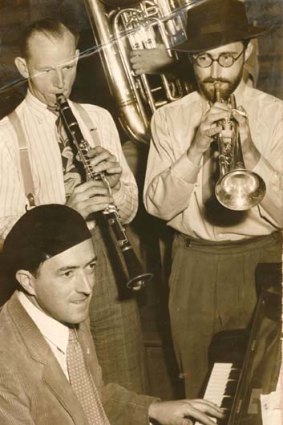 Early days ... Graeme Bell (wearing a beret) with Pixie Roberts and brother Roger on trumpet in 1948.