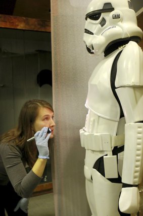 Conservator at the Museum of Science, Boston, Rebecca Melius, checks on an original Star Wars Storm Trooper at Scienceworks.
