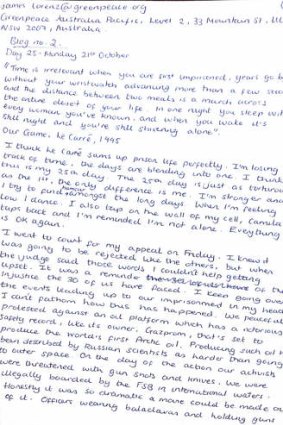 Torturous: Alex Harris' letter describes the difficult circumstances of her Russian imprisonment.