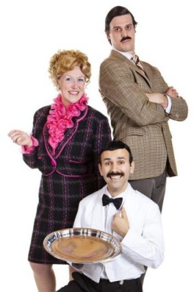 Gag orders: Sybil (played by Alison Pollard-Mansergh),  Manuel (Anthony Sottile) and Basil (Jordan Edmeades) in Faulty Towers: The Dining Experience.