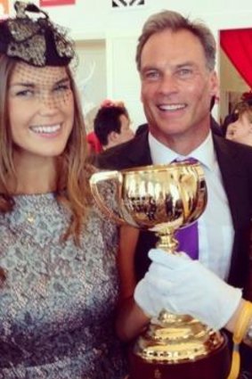 Julie Bishop's boyfriend David Panton with daughters Laura (left) and Sally - at the Melbourne Cup.