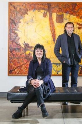Gene and Brian Sherman with John Olsen artworks at Deutscher and Hackett gallery.