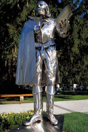 A Shakespeare statue stand in the town of Stratford.