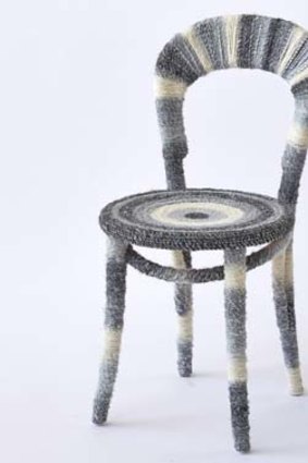 A woolly number: Johanna Griggs' chair took eight balls of wool and quite a few gluesticks.