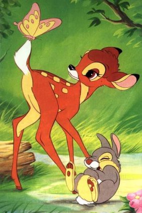 That classic image: Bambi turning around to look at the butterfly on his tail.