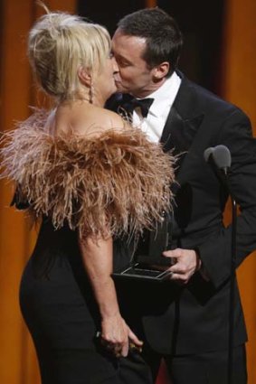 Sweet embrace ... Hugh Jackman and his wife, Deborra-Lee Furness.