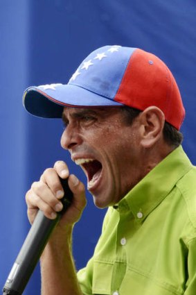 Midterm elections in sight: Henrique Capriles speaks during a mass protest in Caracas.