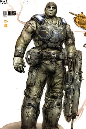 Early concept sketches for Gears hero Marcus Fenix.