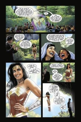 Australian Jason Badower's Wonder Woman cartoon strip in which she marries a lesbian couple.