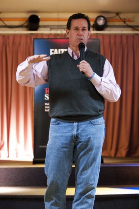 Rick Santorum addresses a town hall meeting in Salem, New Hampshire on Monday.