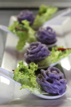 Go to dish ... steamed purple dumplings (choor muang) at Bai Tong Thai in Tempe.