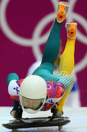Australia's Michelle Steele starts a run during the women's skeleton heats.