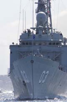 Celebration time: HMAS Sydney leads the Australian contingent as part of the International Fleet Review.