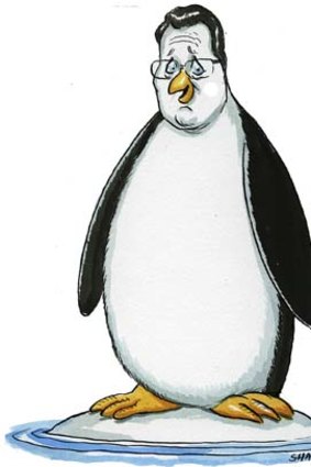 On the wing ... Penguin born and bred Woolworths CEO Grant O'Brien. <em>Illustration:</em> John Shakespeare