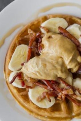 Waffle heaven: The Fat Elvis has banana, peanut butter and bacon drizzled with maple syrup.