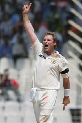 Untouchable ... Shane Warne breaks the World Record for most career wickets in 2004 in Chennai.