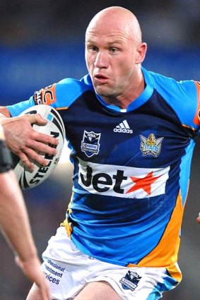 Bull at the gate . . . Luke Bailey has been dominant up front for the Titans.