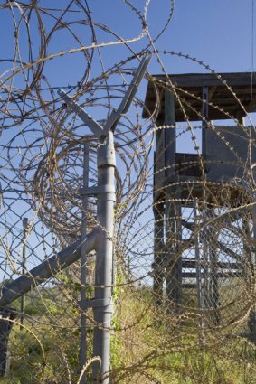 Security razor wire at Camp X-Ray, long abandoned for more modern facilities at the US Naval Station in Guantanamo Bay.