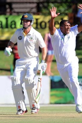 Dream debut ... Vernon Philander celebrates Ricky Ponting's wicket.