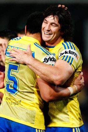 Rare sight ... skipper Nathan Hindmarsh smiles after the Eels beat the Storm on Saturday. Caretaker coach Brad Arthur hopes it's not a one-off.