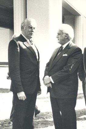 Gough Whitlam and Sir John Kerr at Government House.