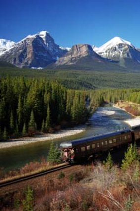 The Royal Canadian Pacific Express on Morants Curve, near Lake Louise.