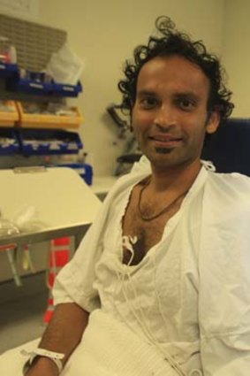 Left unconscious: Surfer Bishan Rajapaske recovers in St Vincents Hospital.