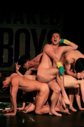 The cast of <i>Naked Boys Singing</i> rehearse at the Malthouse Theatre.
