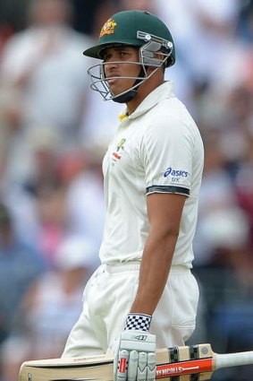 Third umpire victim: Australia's Usman Khawaja during the third Ashes Test at Old Trafford.