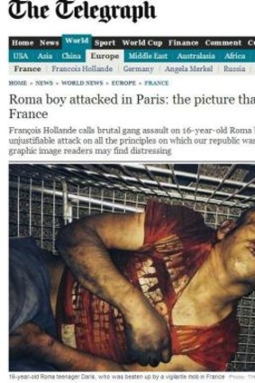 The UK Telegraph's photo of the brutally beaten Roma teen.