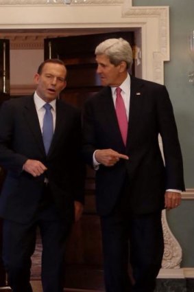 Prime Minister Tony Abbott and US Secretary of State John Kerry, who will both be in Jakarta for Mr. Joko's inauguration on Monday.