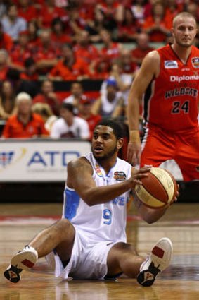 Corey Webster of the Breakers looks to pass the ball during game two of the NBL Semi Final series between the New Zealand Breakers and the Perth Wildcats.