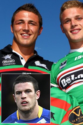Happy family ... Sam and George Burgess will be joined by brother Luke, inset, at the Rabbitohs.