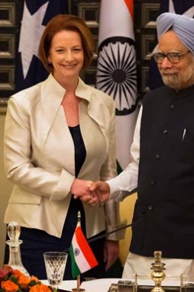 A new chapter in India-Australia relations ... Prime Minister Julia Gillard with Indian Prime Minister Manmohan Singh.