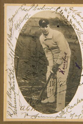 A souvenir photograph of cricketer Victor Trumper autographed by players at his 1913 testimonial match.
