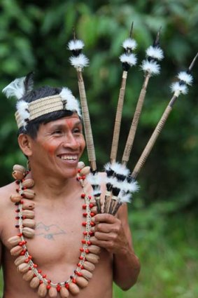 A Waorani indigenous man from the Western Amazon region of Ecuador. Funai estimates that 68 isolated populations live in the Amazon.