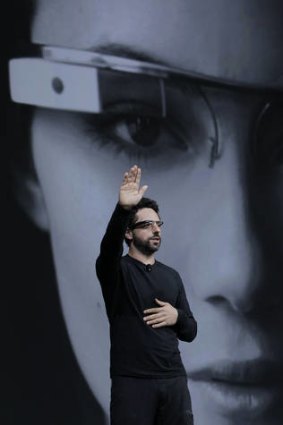 Google co-founder Sergey Brin demonstrates Glass at the Google I/O conference in San Francisco, June 2012.