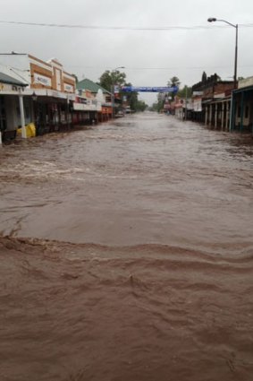 Laidley's main street under water on Tuesday.